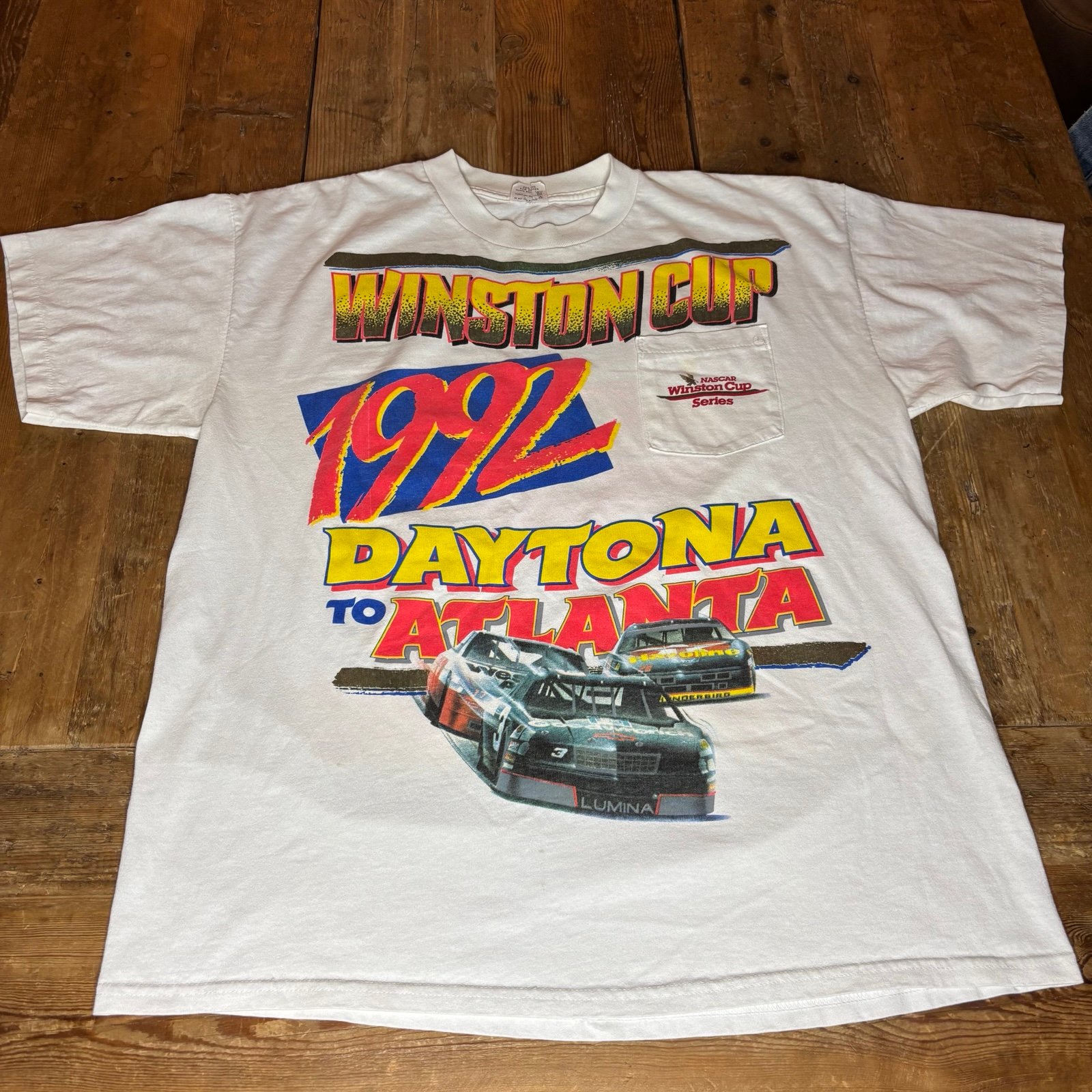 Vintage 90s Daytona Winston Cup Nascar Racing Pocket Tee Shirt Single Stitch