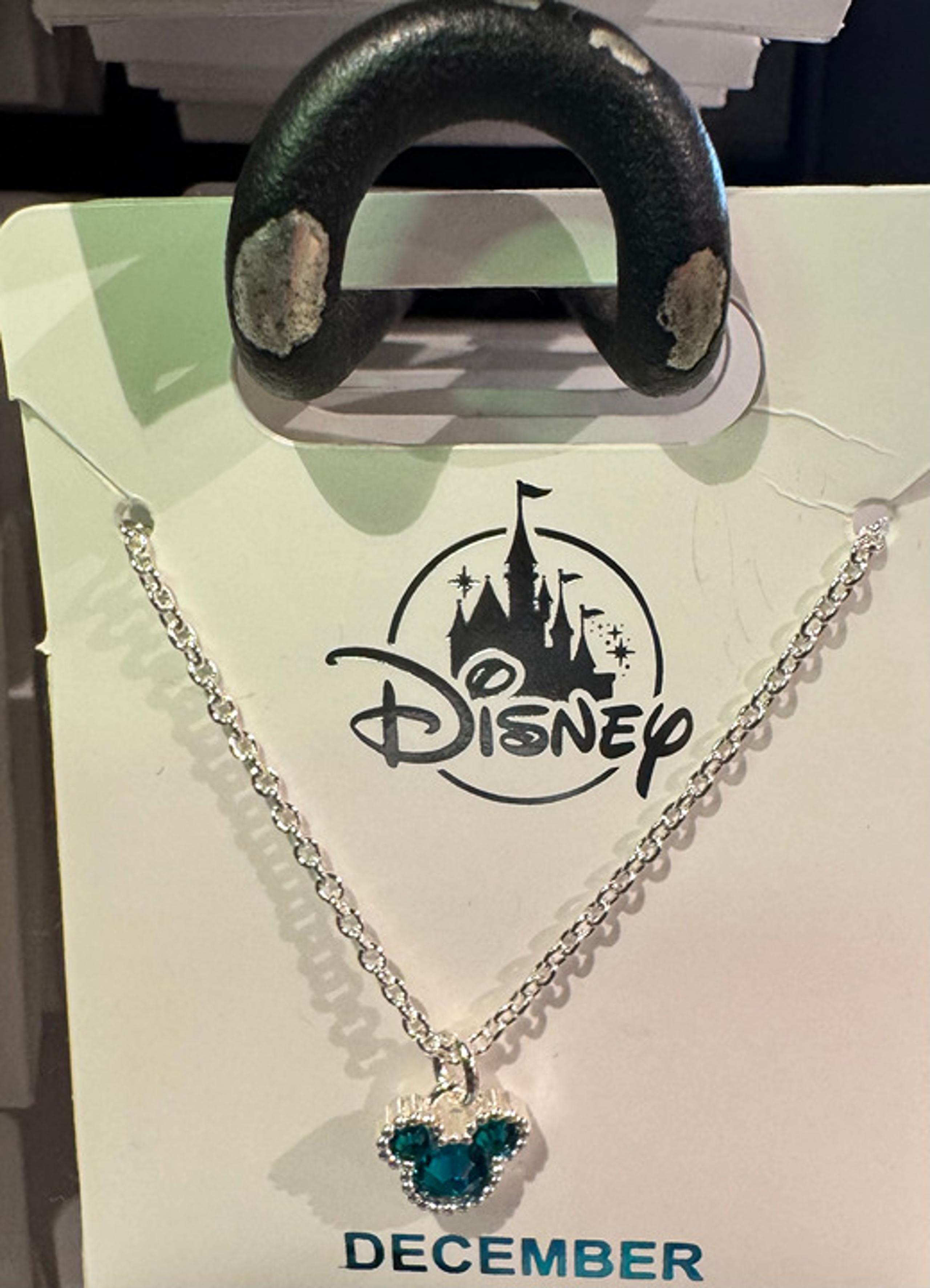 Disney Parks Mickey Mouse Faux Zircon December Birthstone Necklace Silver Color
