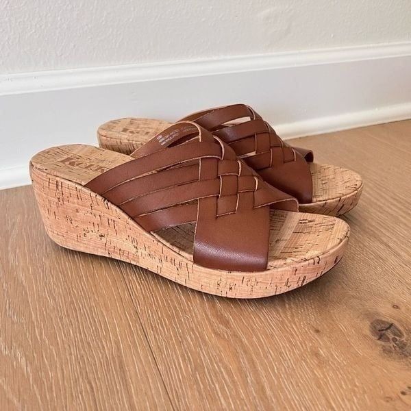 Kork Ease Devan Womens 10 Shoes Brown Leather Slip On Crisscross Platform Sandal