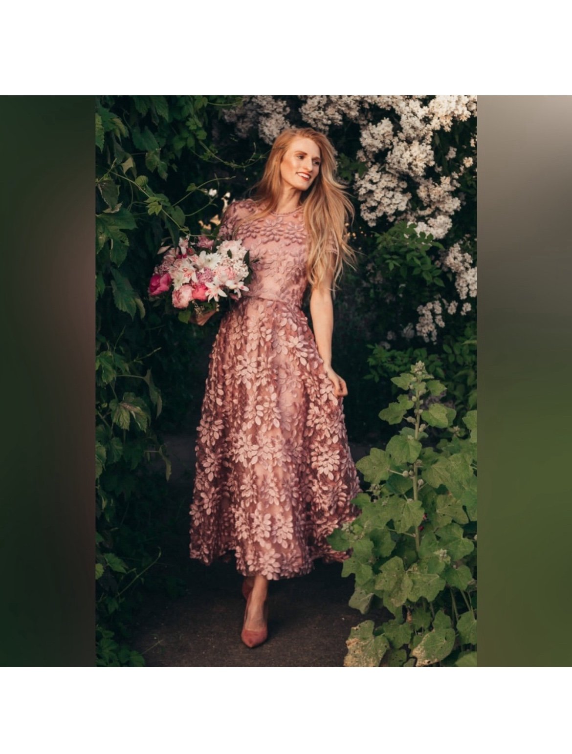 BHLDN rose gold lace dress