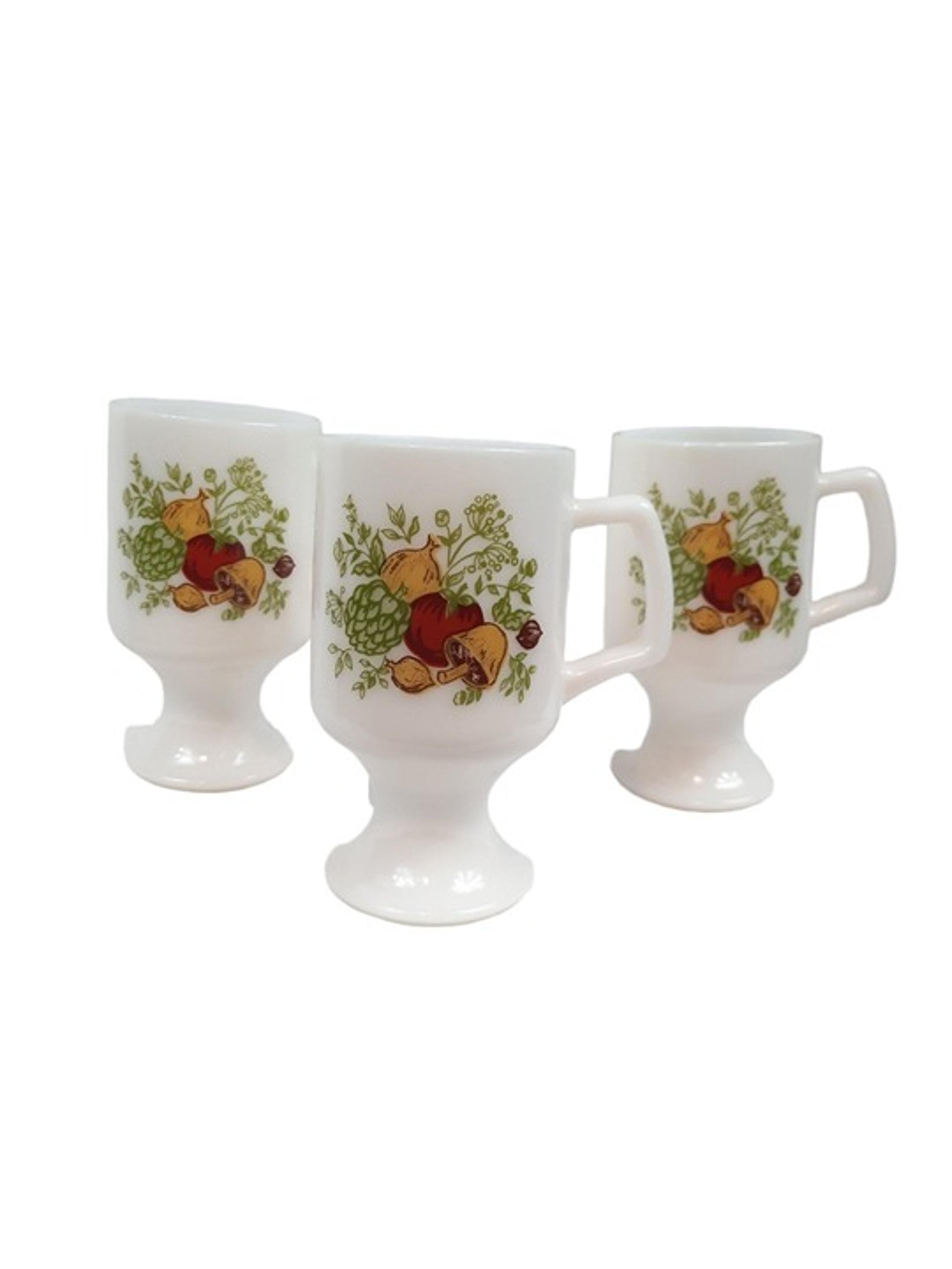 Vintage Corningware Spice of Life Pedastal Mugs Set of 3 Milkglass