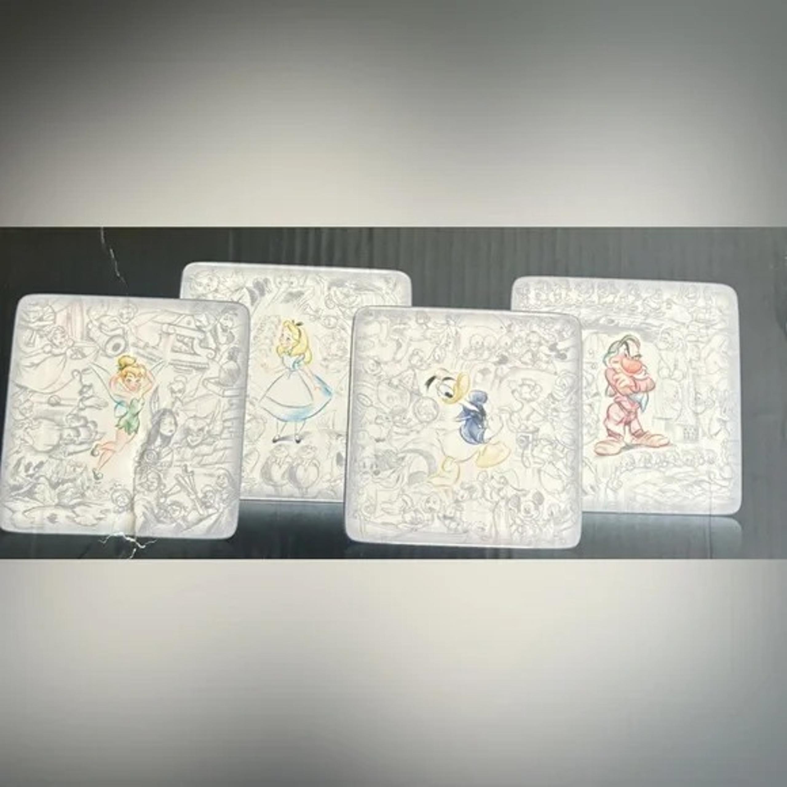 NEW NIB Disney 4 Plates Tinkerbell Donald Grumpy Alice