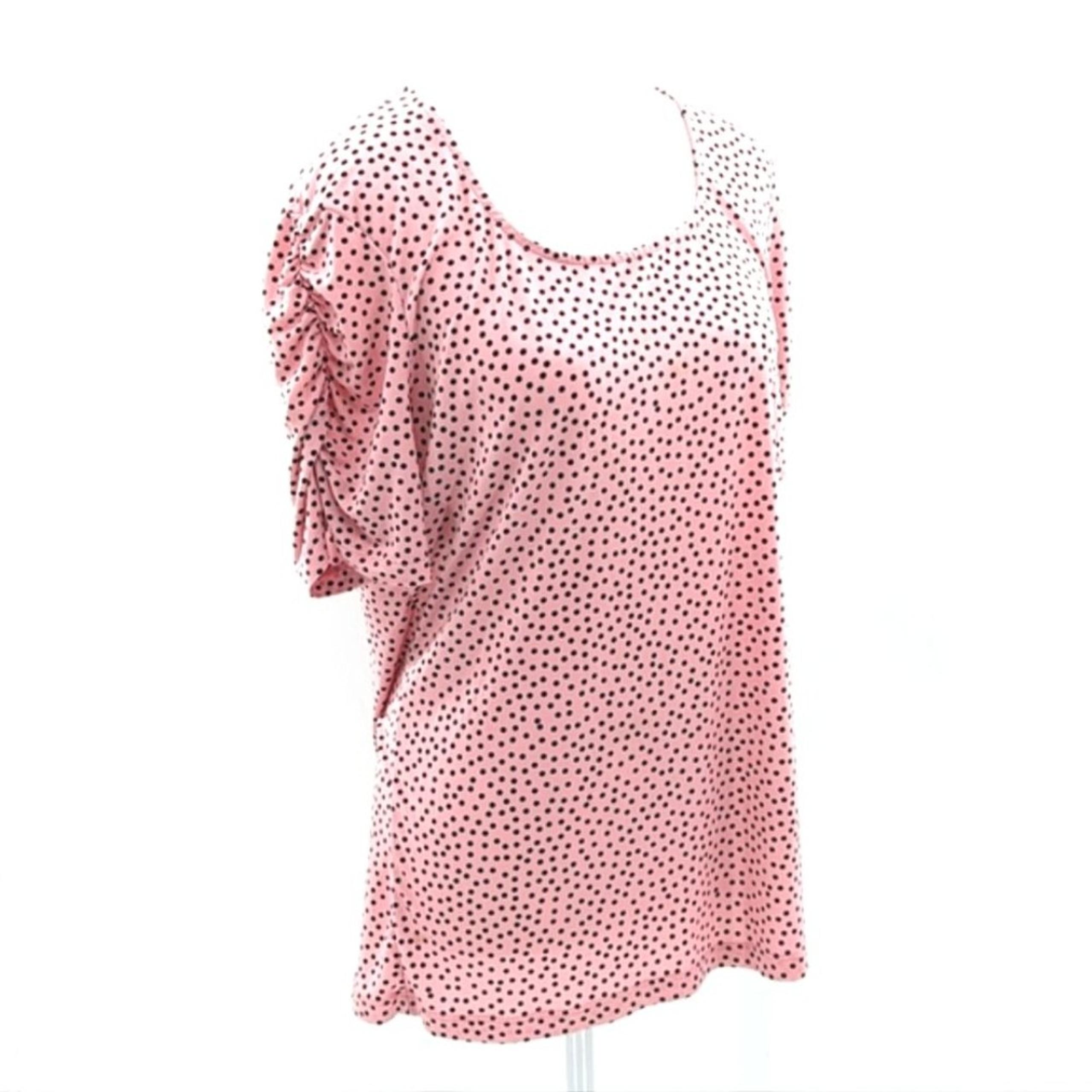 Dressbarn Pink Polka Dot Rouge Sleeve Round Neck Blouse Top Size Medium