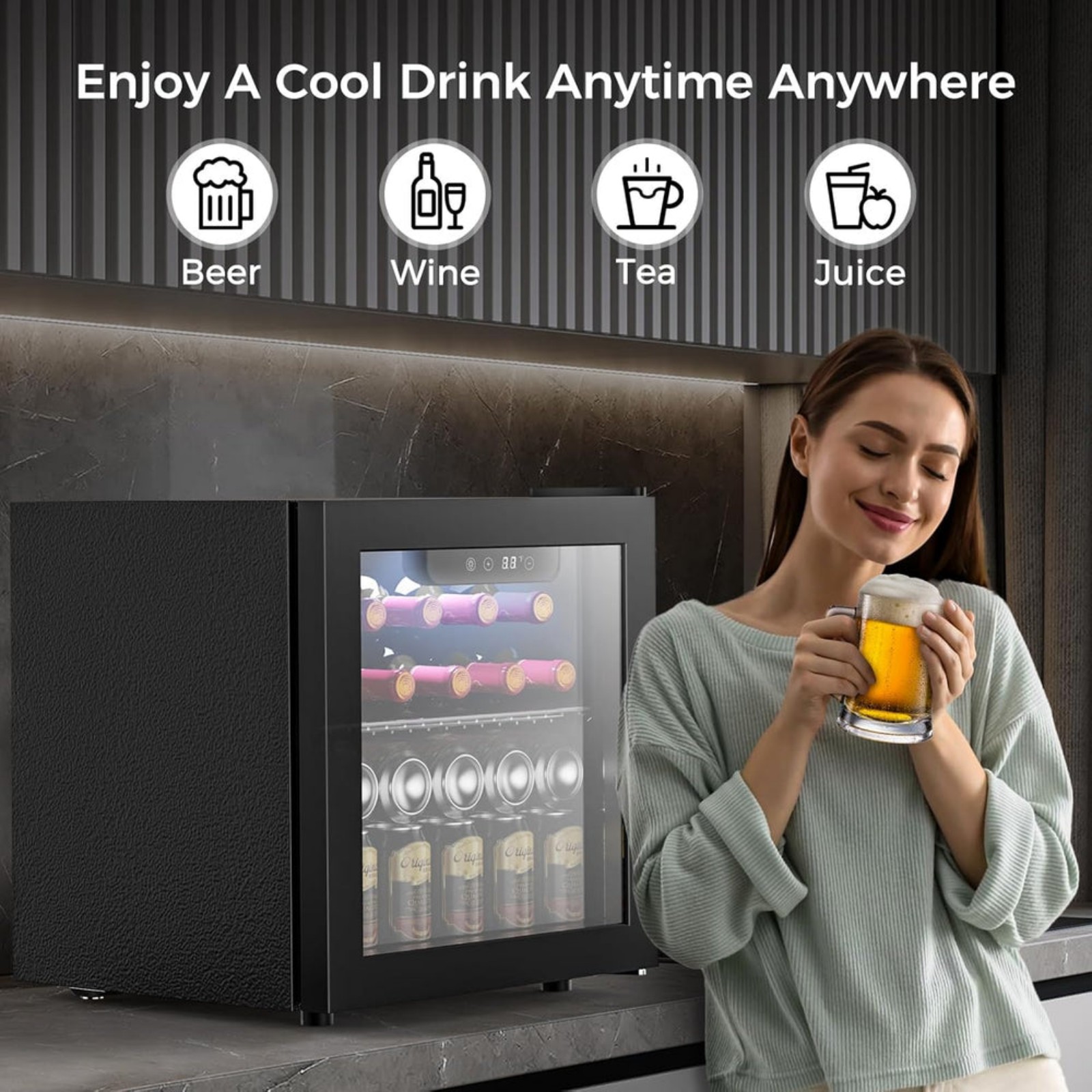 Kndko Mini Beverage Refrigerator - 48 Can Mini Fridge with Digital Temp. Control - detail