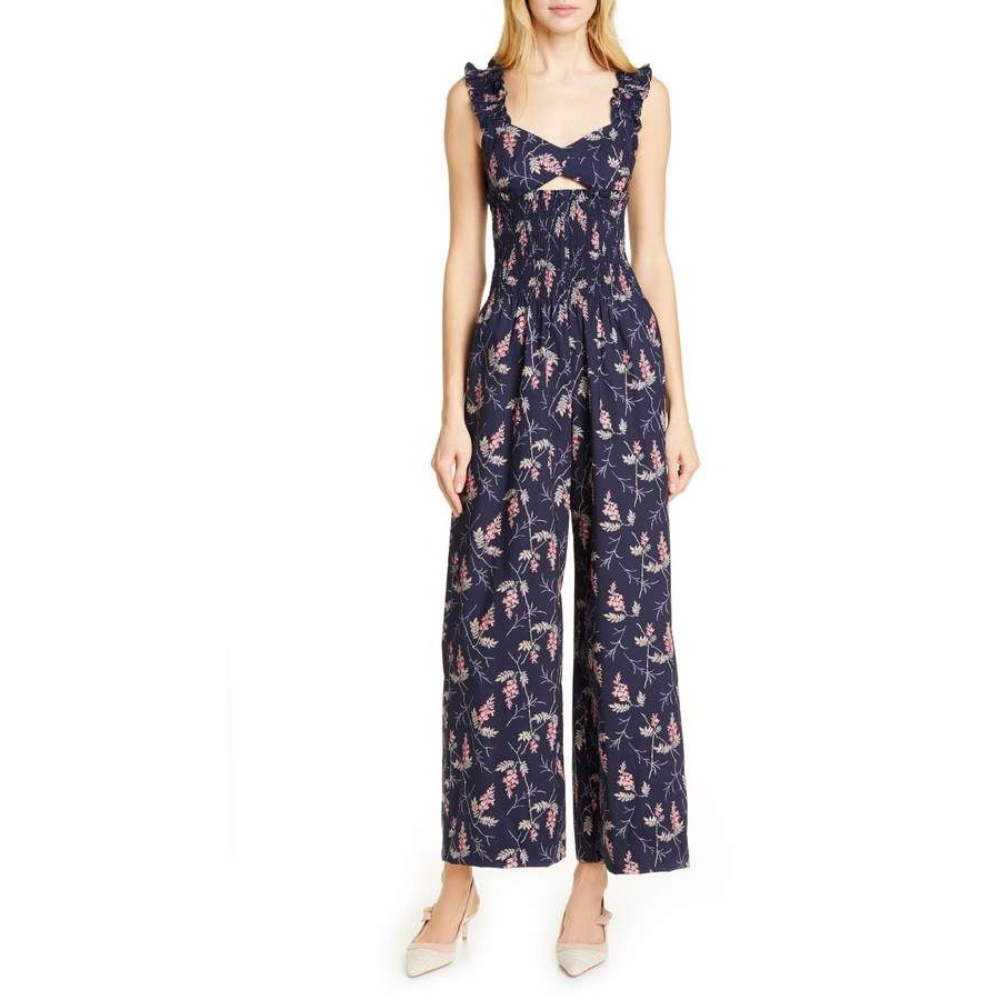 Rebecca Taylor Ivie Jumpsuit Navy Blue Floral