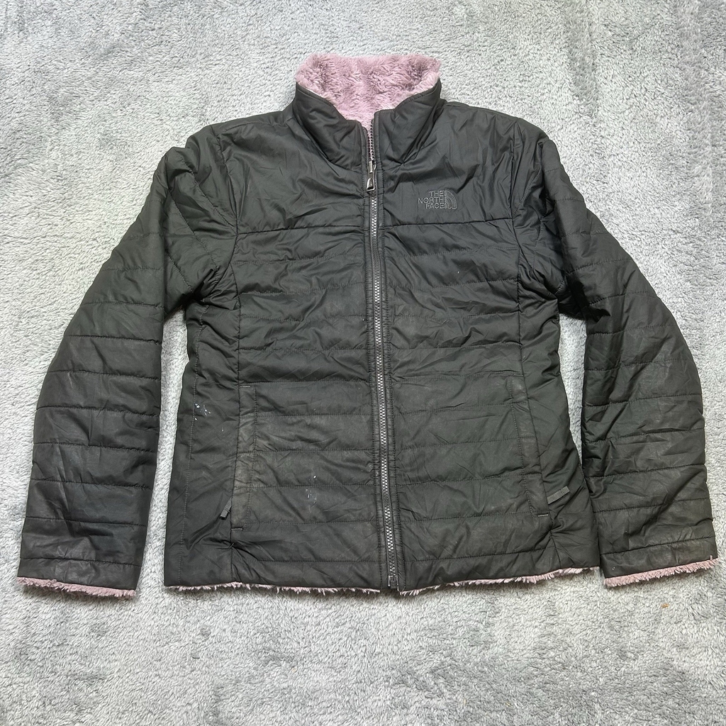 The North Face Reversible Mossbud Swirl Jacket Girls L Black Purple *STAINS