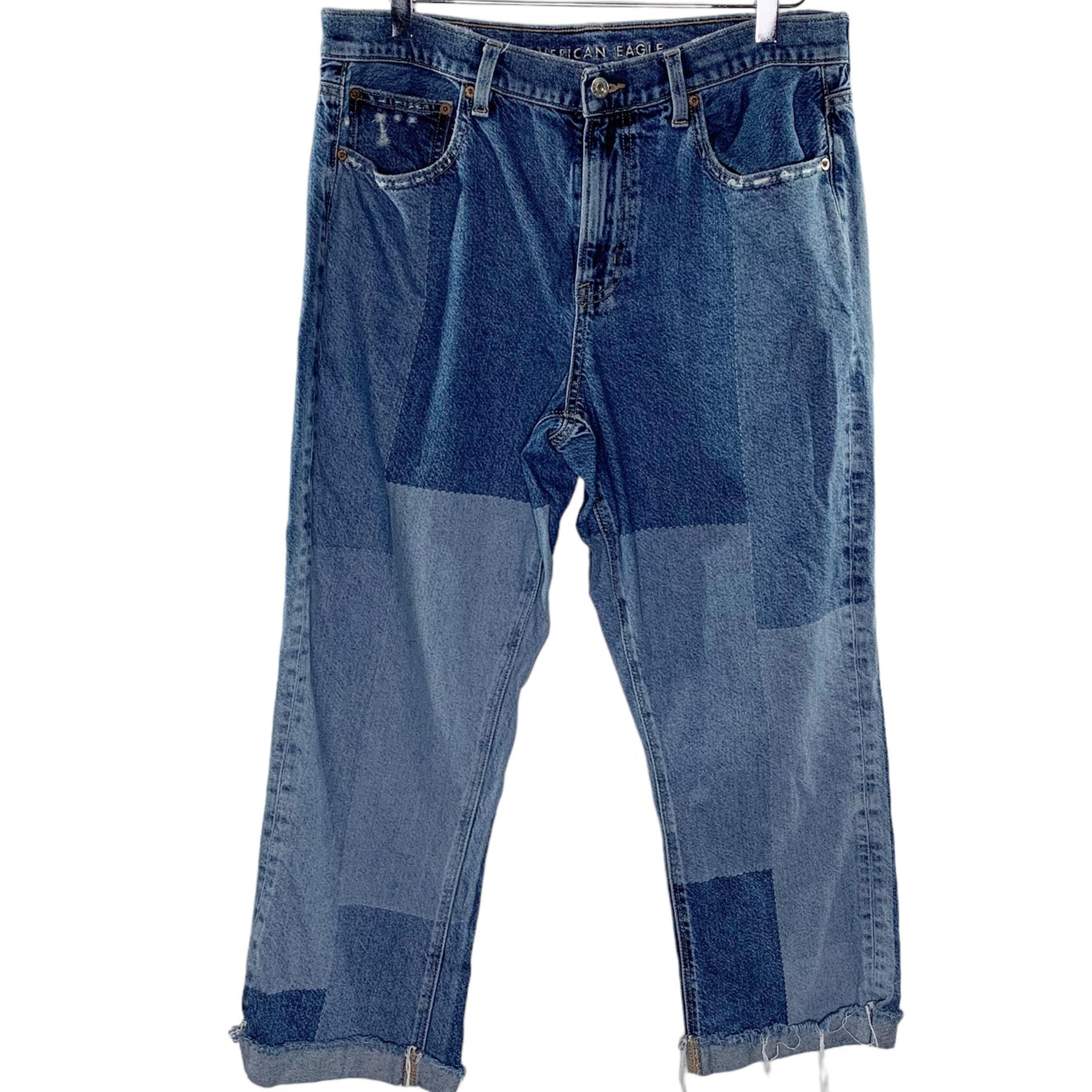American Eagle 32 Womens 90s Cropped Jeans Patchwork *tiny flaw
