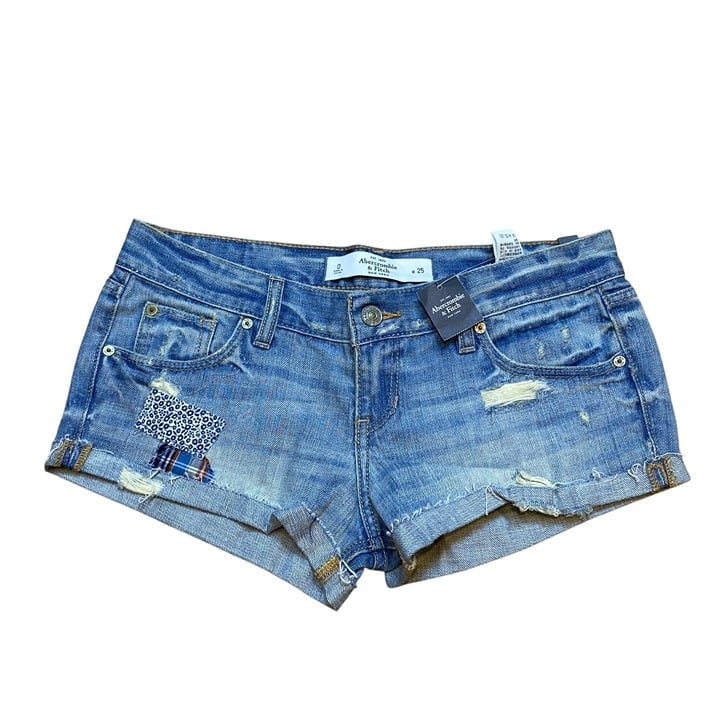 Y2K Abercrombie & Fitch Micro Mini Distressed Patchwork Denim Shorts Size 0 NWT