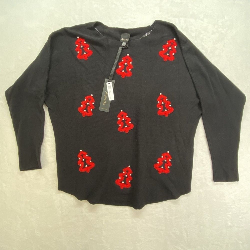 AAEDA Sweater Womens L Christmas tree festive pearl embellished dolman NWT
