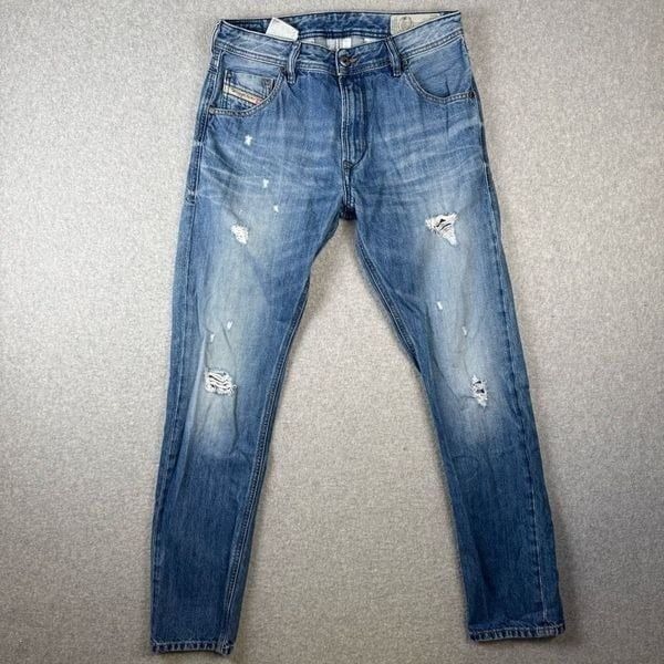 Diesel Industries Krayver Mens 28x30 Denim Jeans Blue Slim Carrot Distressed