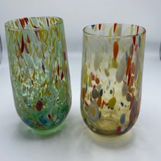 CC Zecchin style Murano Italy set of 2 rainbow confetti milifiori glasses
