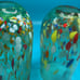 CC Zecchin style Murano Italy set of 2 rainbow confetti milifiori glasses