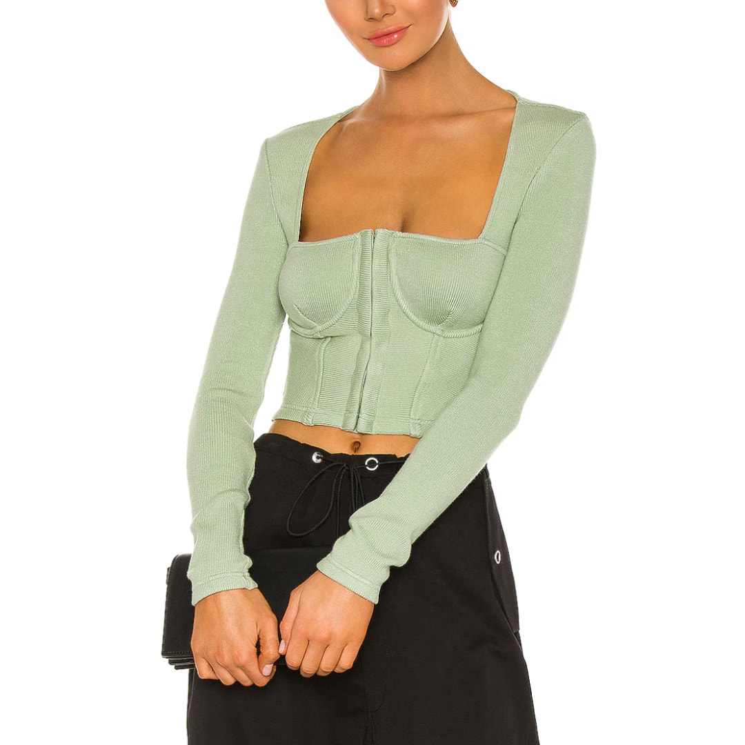 ANDREĀDAMO ribbed-knit Corset Top | Black | FARFETCH