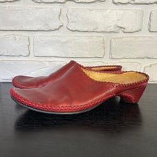 Women's Red Leather Pikolinos Mules Kitten Heel Size EU 39, US 8.5