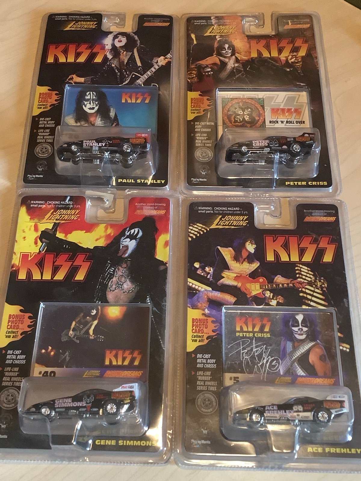 4 KISS Toy Race Cars - 70’s Rock N Roll - Gene Simmons - Hot Wheels New!