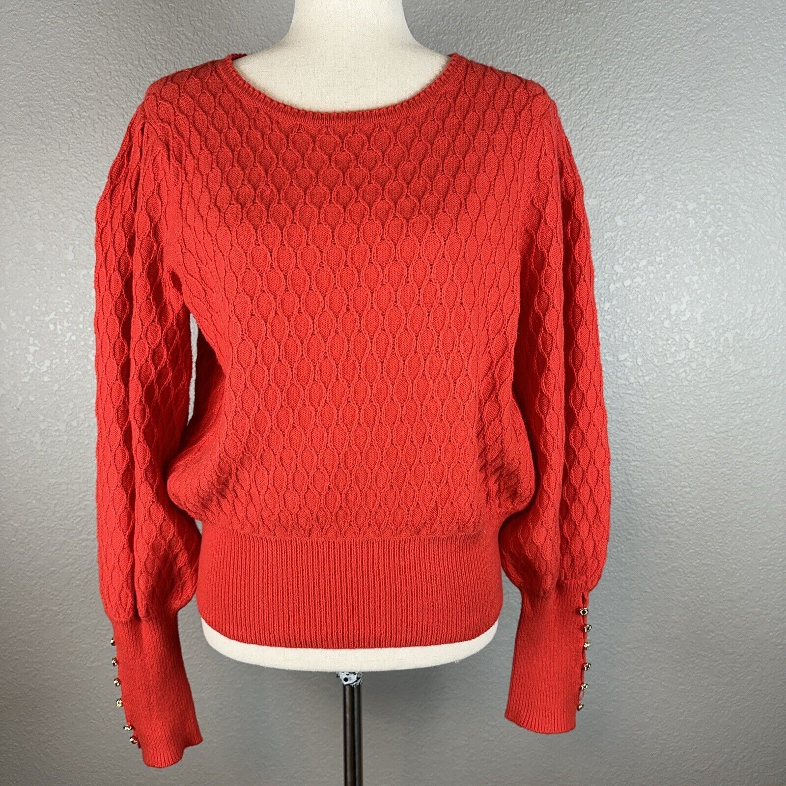 Lilly Pulitzer Womens Jacquetta Sweater Size M Medium Ruby Red Balloon Sleeve