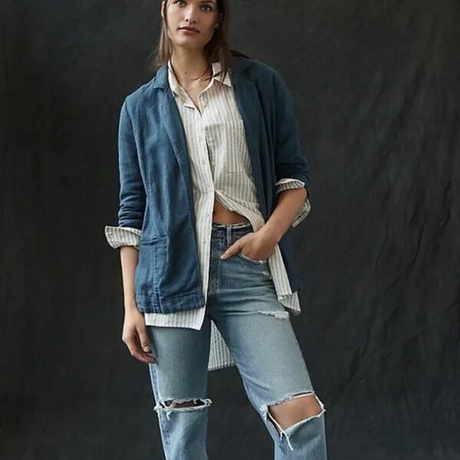 NWT Anthropologie 6 Vintage Washed Blazer Jacket Blue New 148