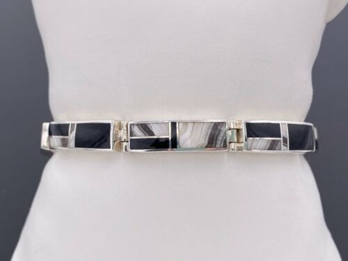 ブレスレット WILLIE and DUFFY Round Onyx Bangle Silver 925 Handmade Vintage Taxco 925 Sterling Silver Black Onyx Hook Bangle