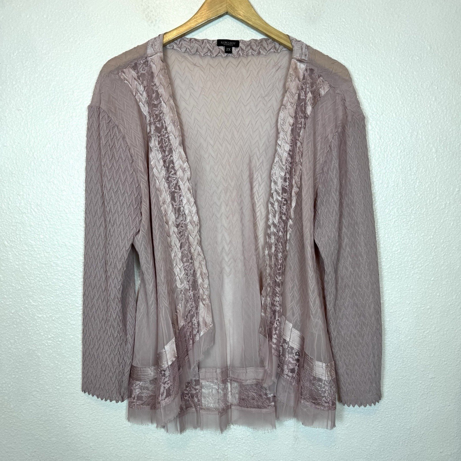 Komarov Women's 2X Textured Chiffon Sheer Cardigan Sweater Jacket