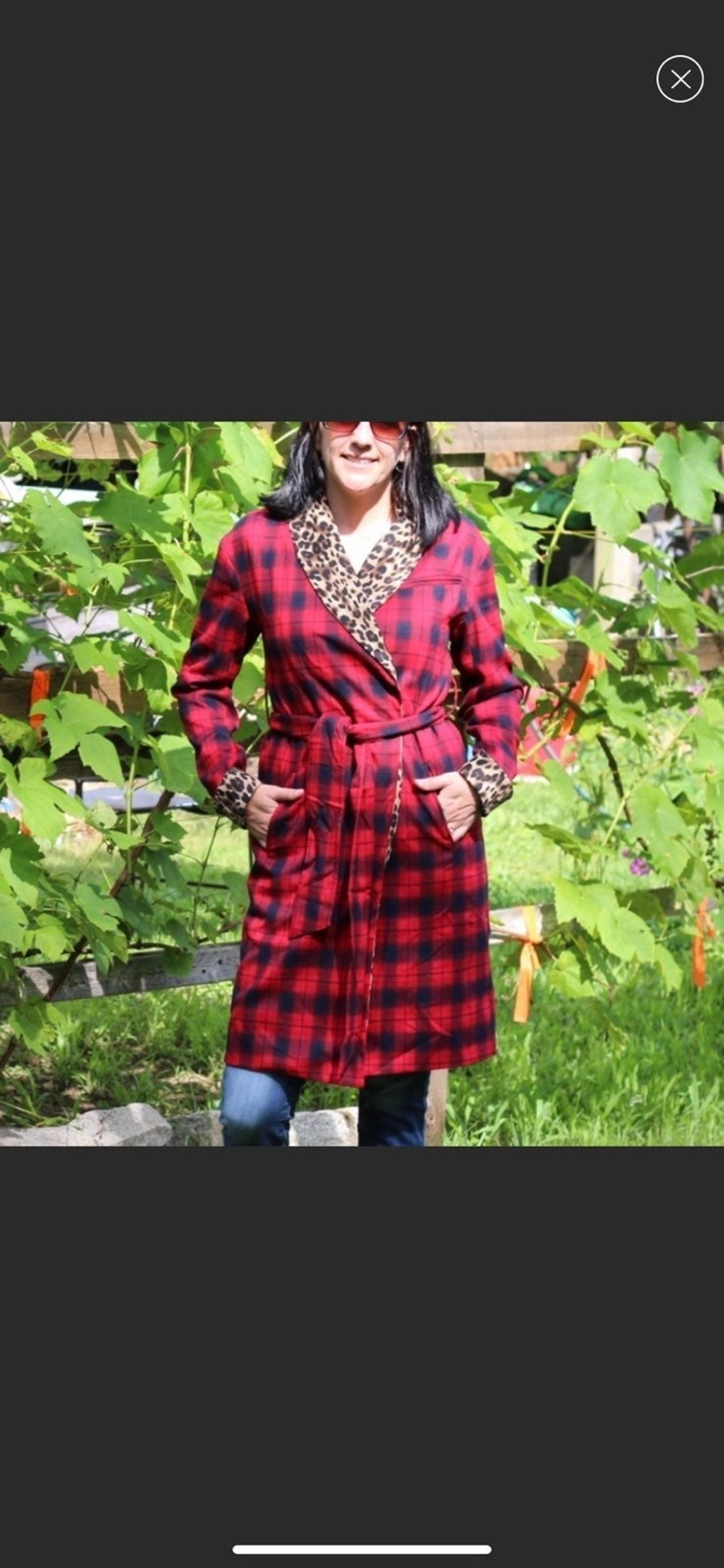 Plaid and leopard print belted jacket