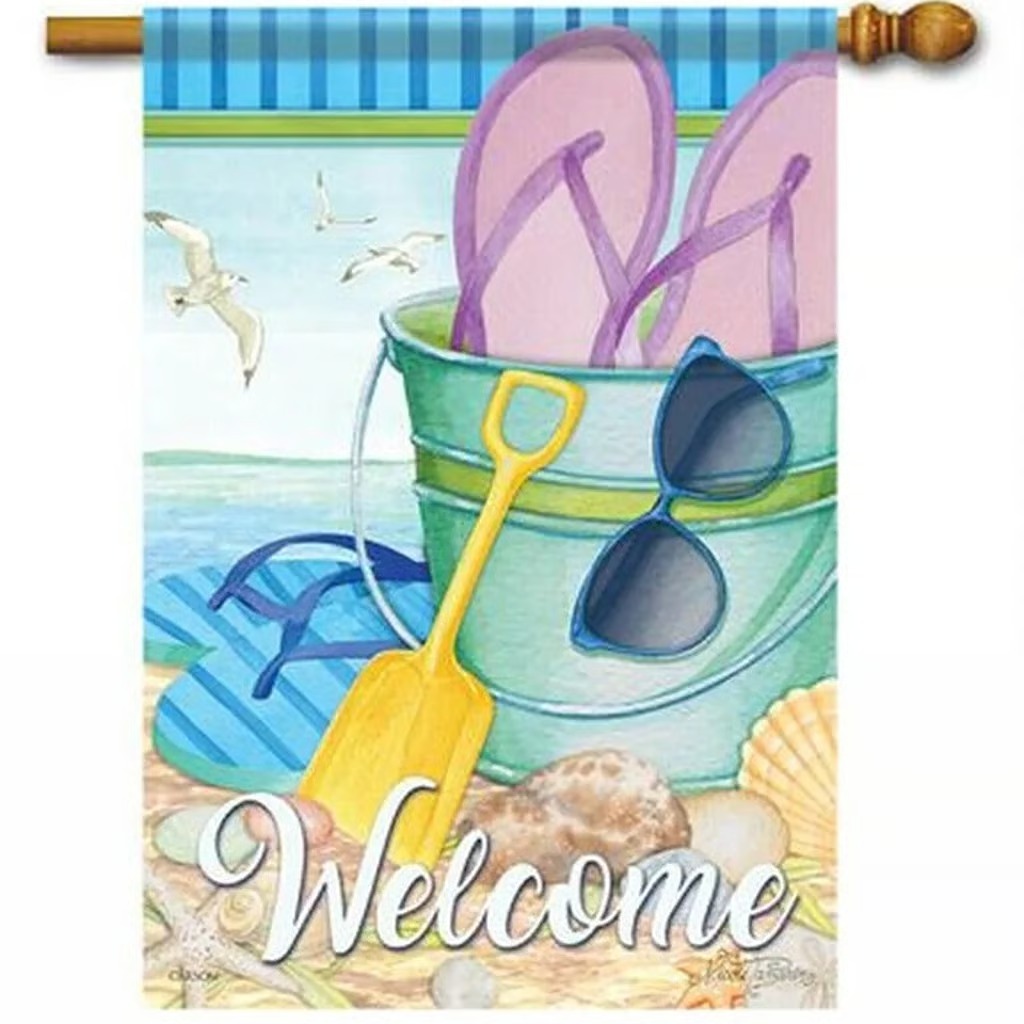 Beach Afternoon Summer House Flag - 2 Sided Message, 28 x 40