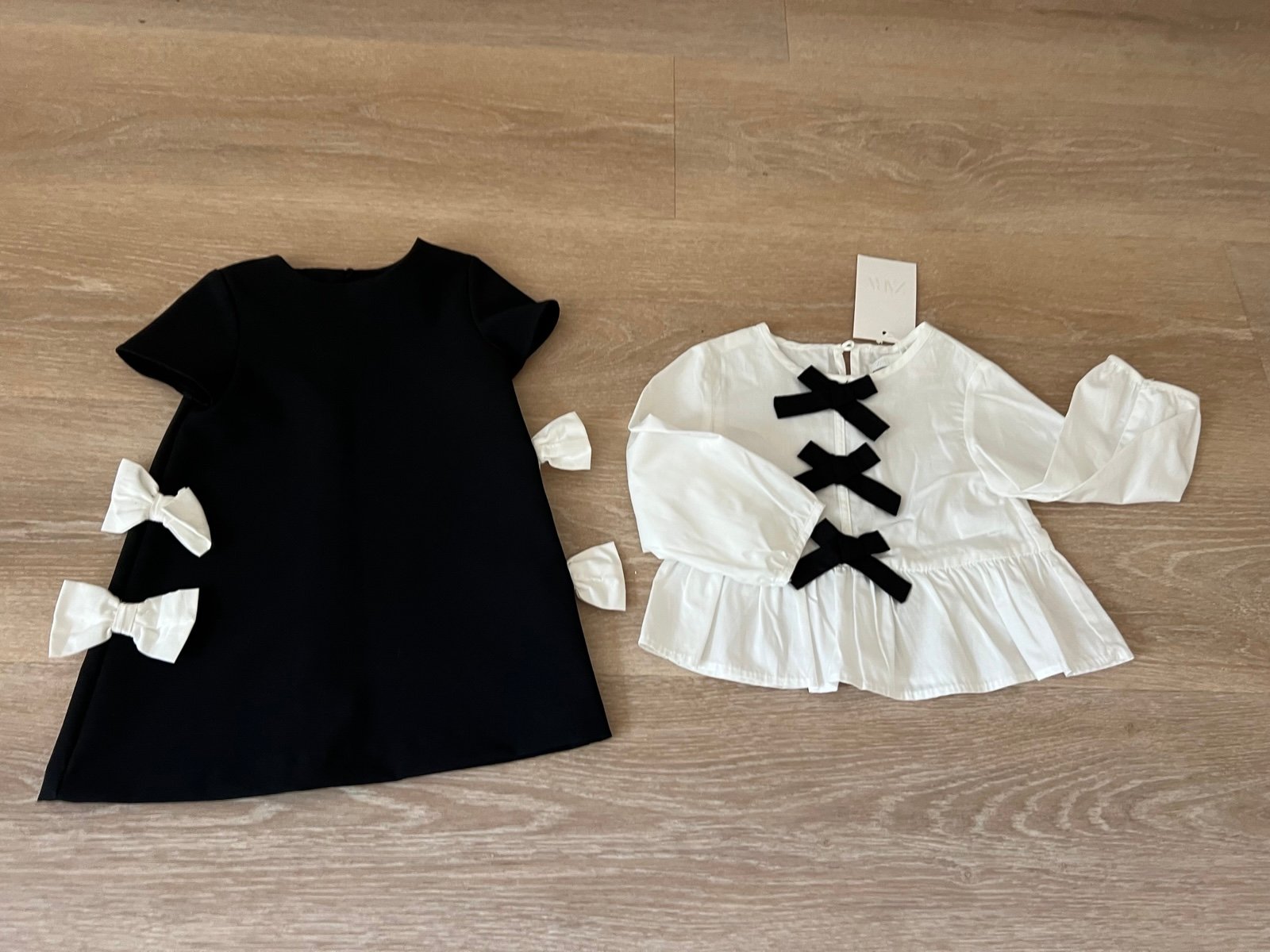 Zara girl black dress and white top with bows size 2T