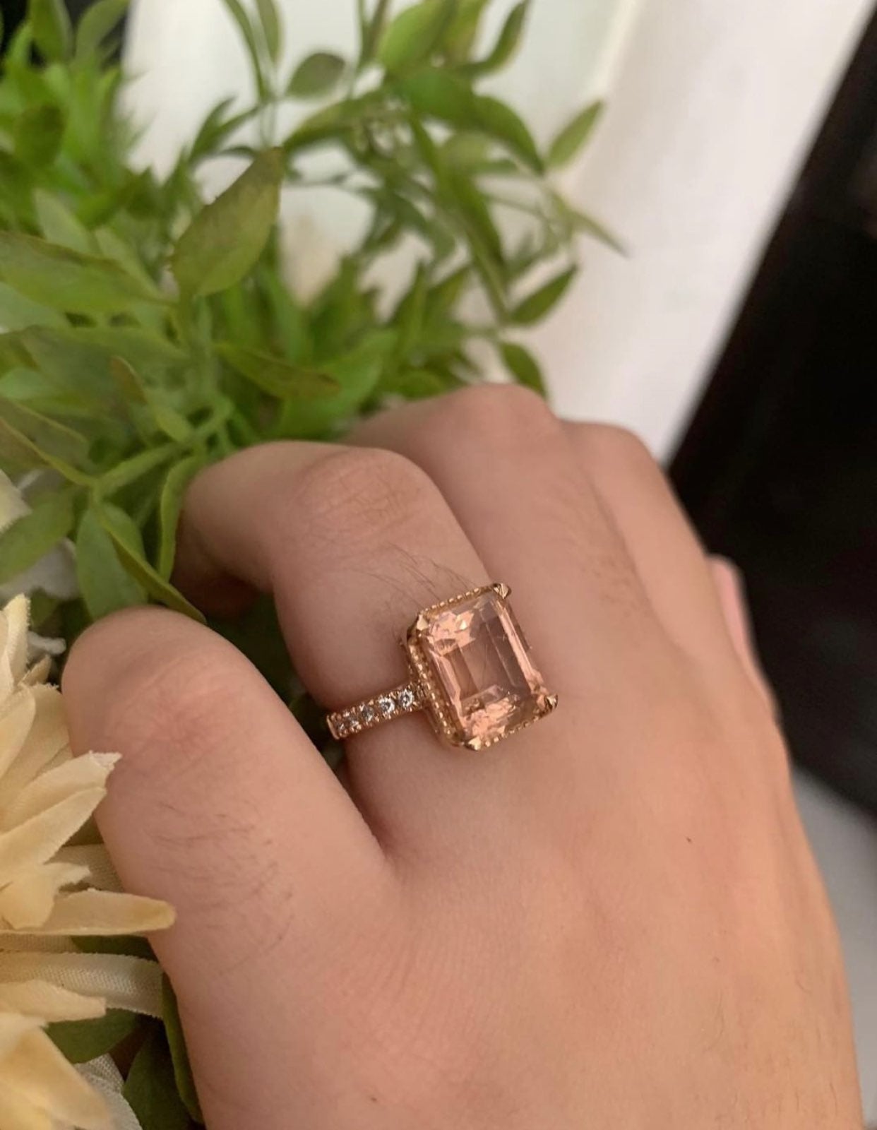 14k solid rose gold ring with morganite