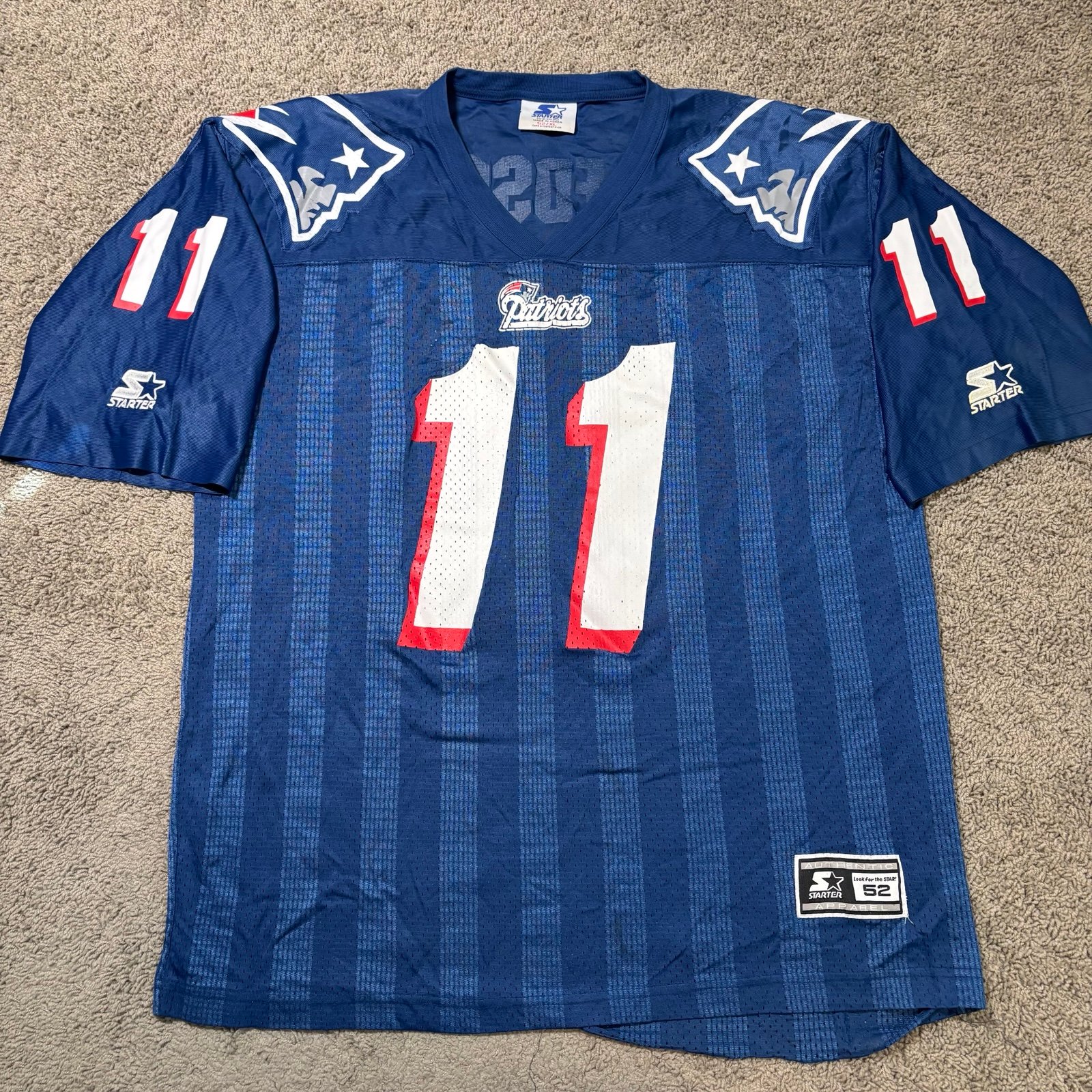 Vintage Starter New England Patriots Drew Bledsoe Blue Football Jersey Mens XL