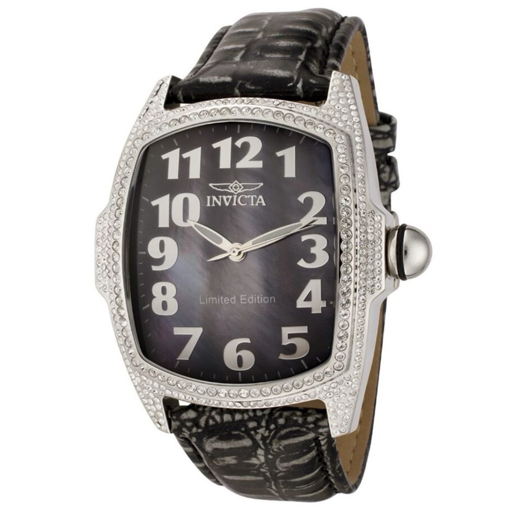 Invicta Lupah Black Mother Of Pearl Dial Black Alligator Leather Watch 0162