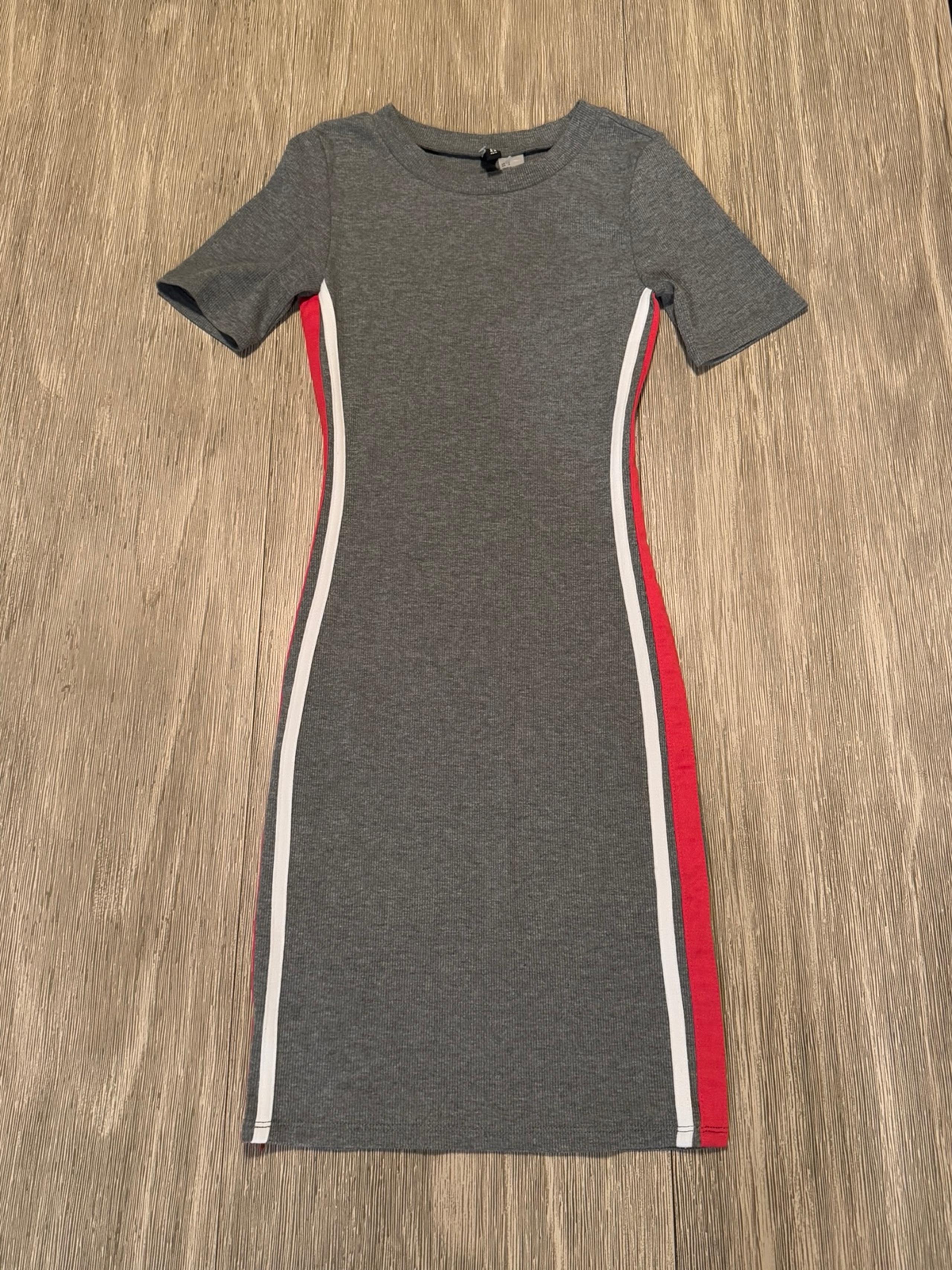 H&M Gray Midi Bodycon Dress with Cuffed Sleeves and Crew Neck