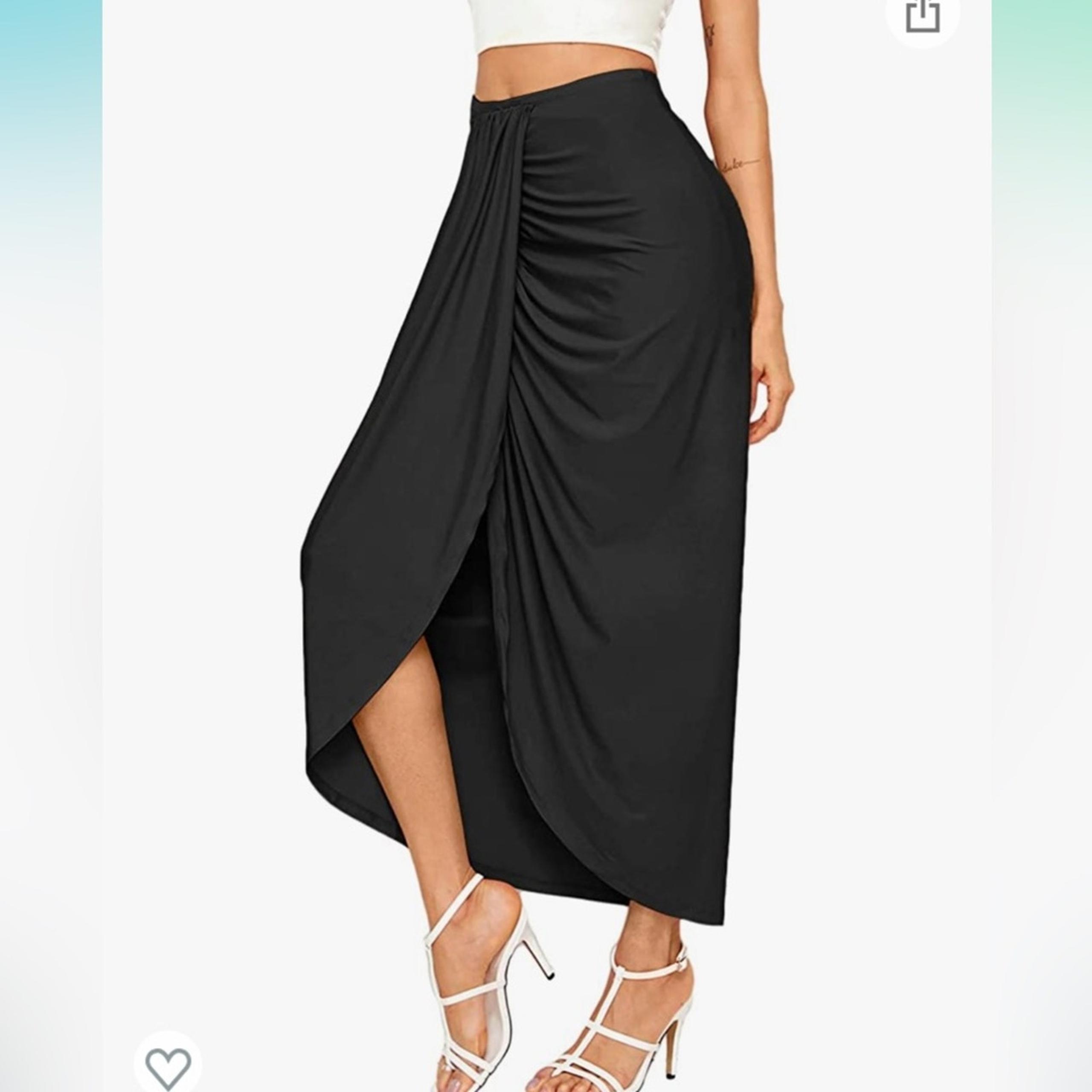 SheIn Women's Slit Wrap Asymmetrical Elastic High Waist Maxi Draped Skirt NWOT L