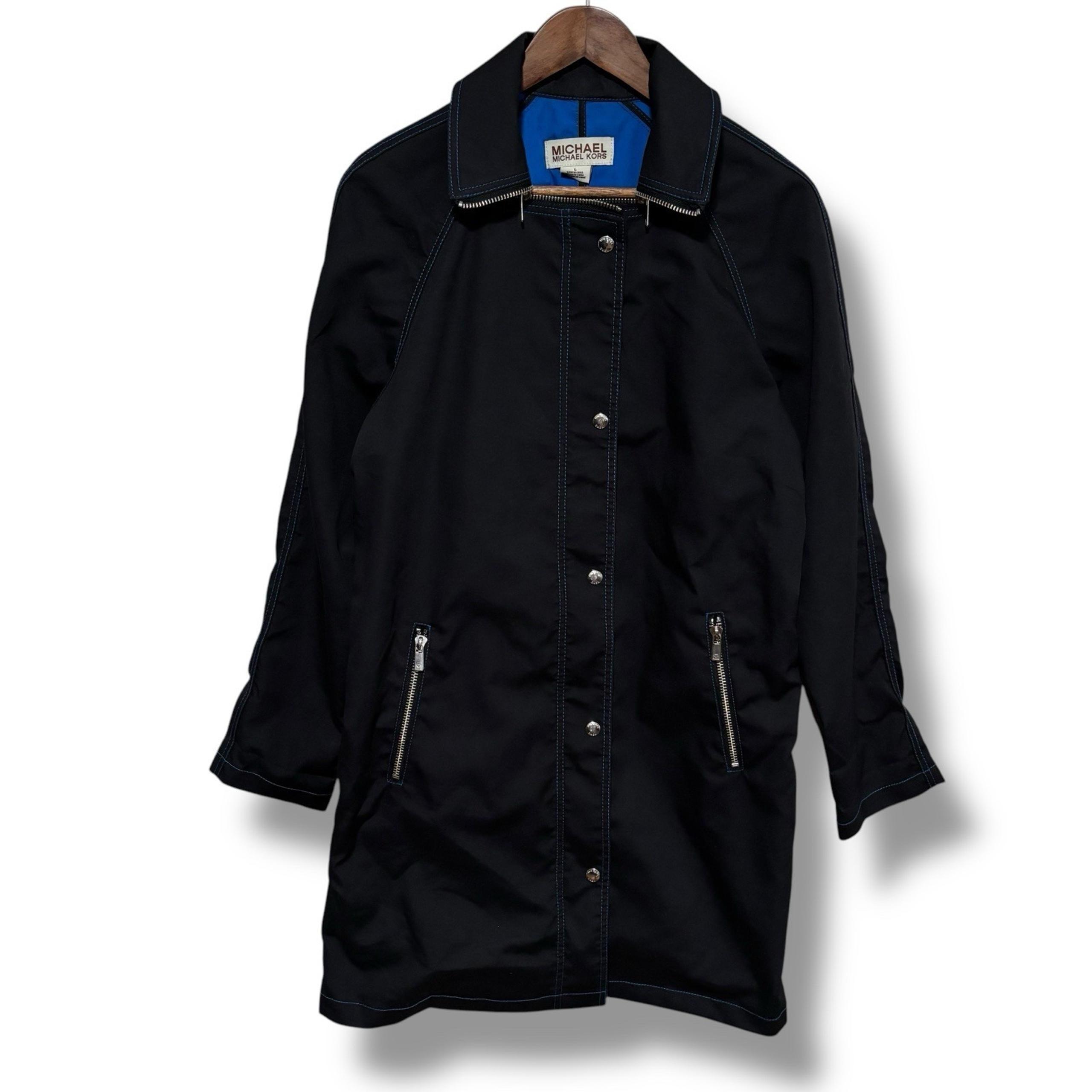 Michael Kors Women's Full Length Trench Coat Black / Blue Size L 21.5 x 28