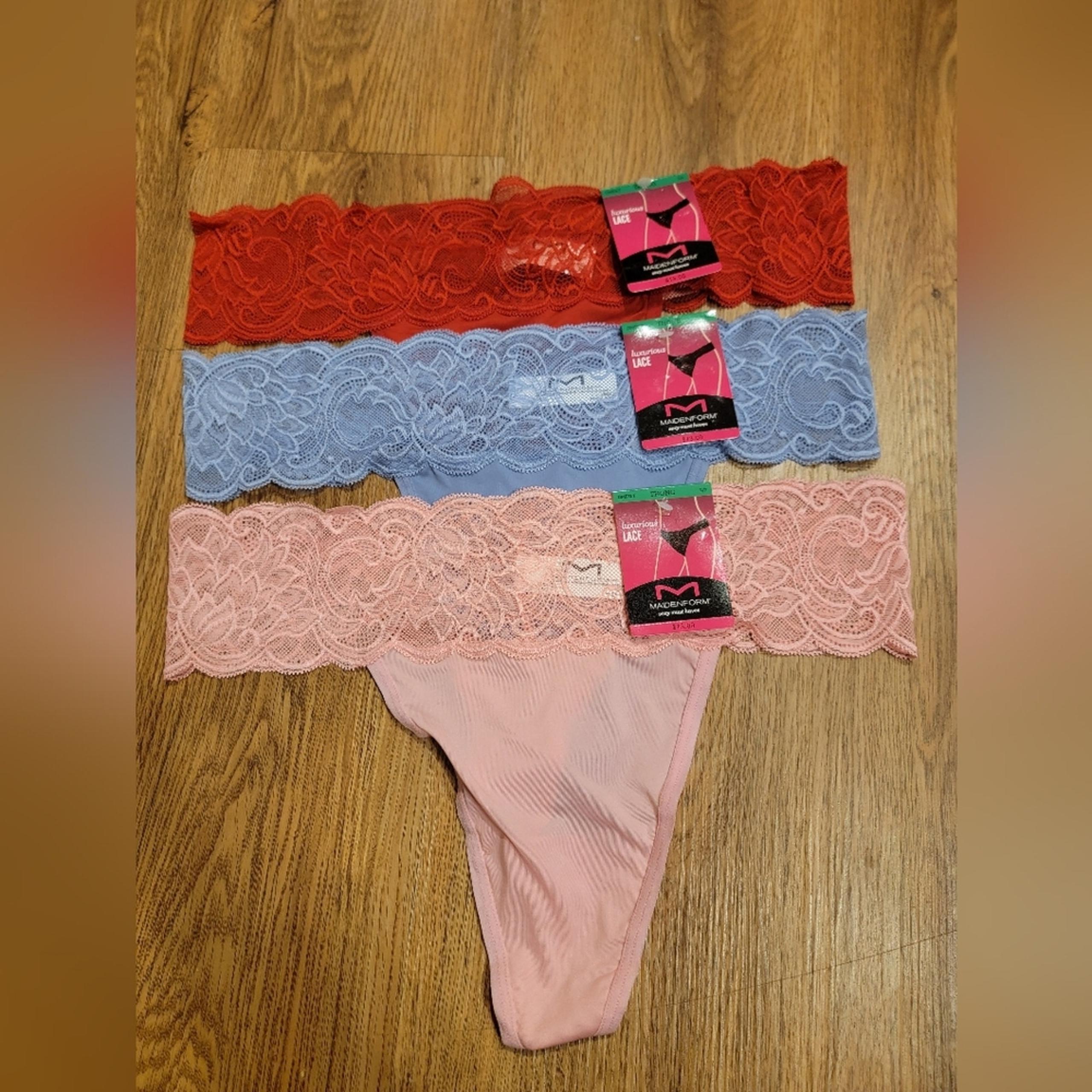 3 Pairs of Womens Large Luxury Lace Thongs - Maidenform