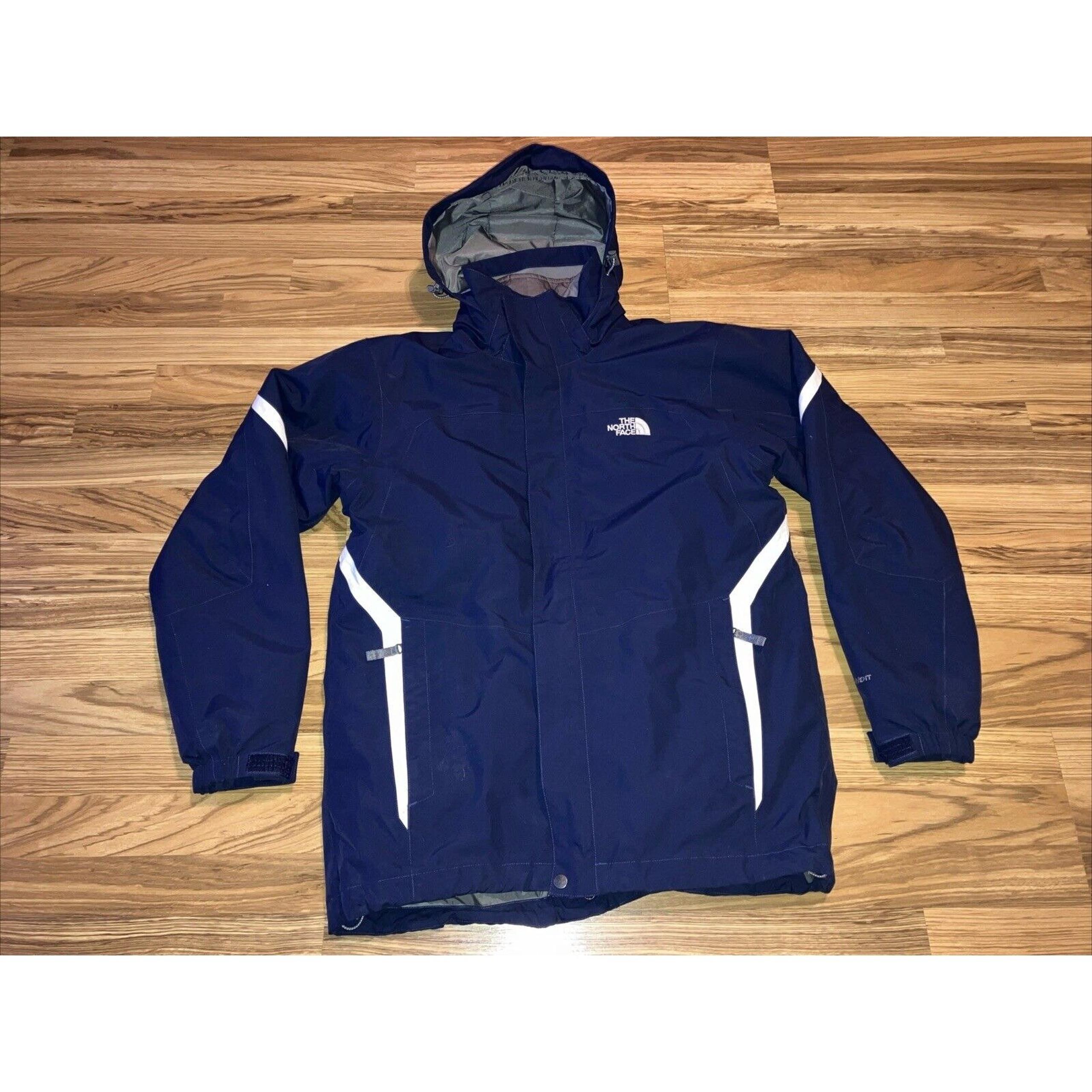 North Face Ski Jacket Mens medium navy blue Insulated Hyvent Hooded Snowboarding