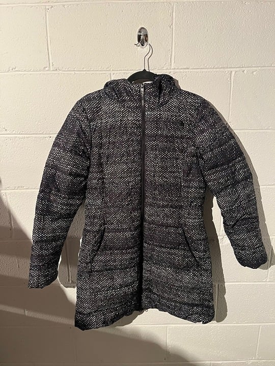 The North Face Women Gotham Jacket Hooded TNF Black Donegal Print M Medium