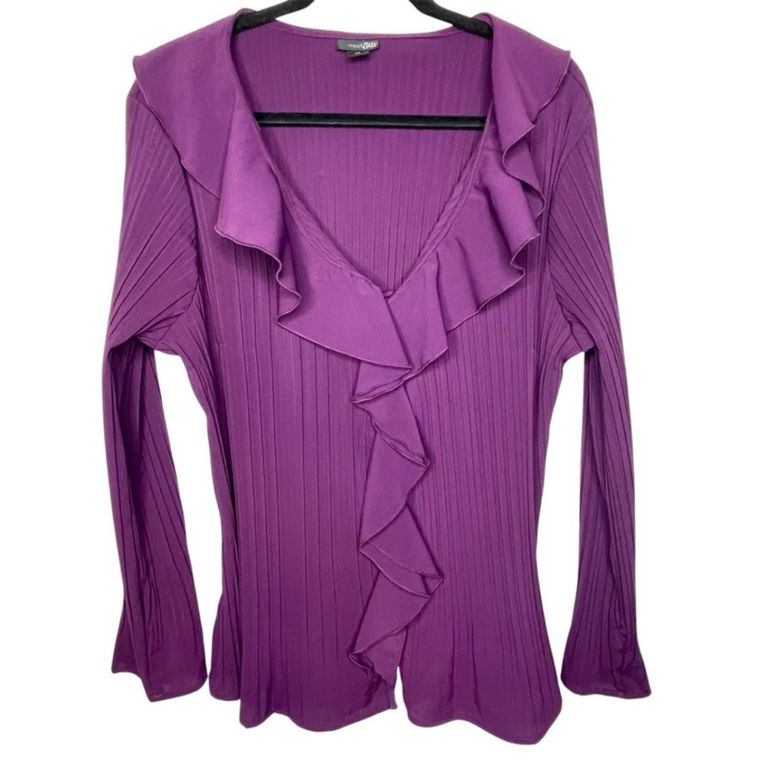 East 5th Purple Ruffle Blouse 2X stretch Flare Cuff Boho Fairycore