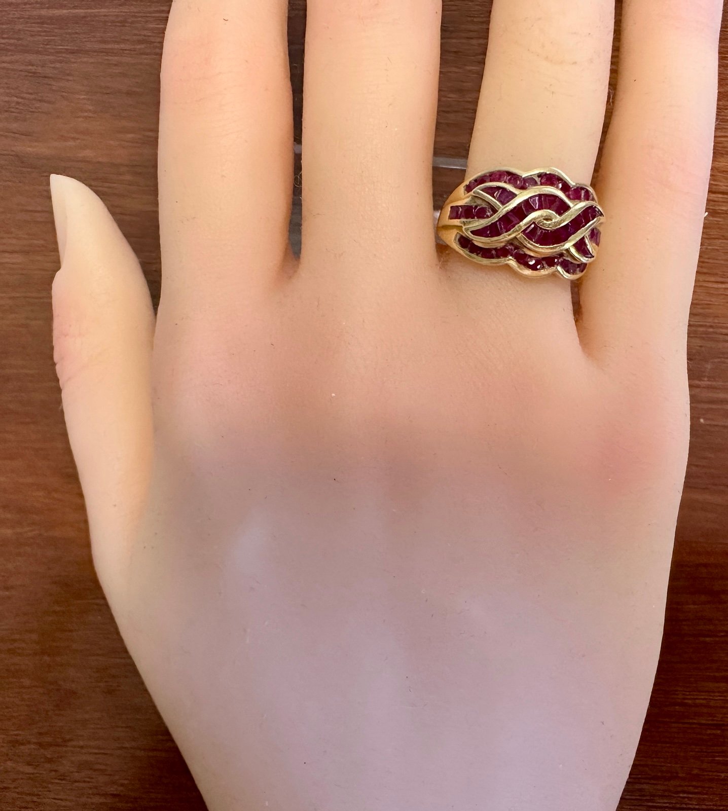 10k Yellow Gold Pave Set Ruby Wide Band Ring Sz 7