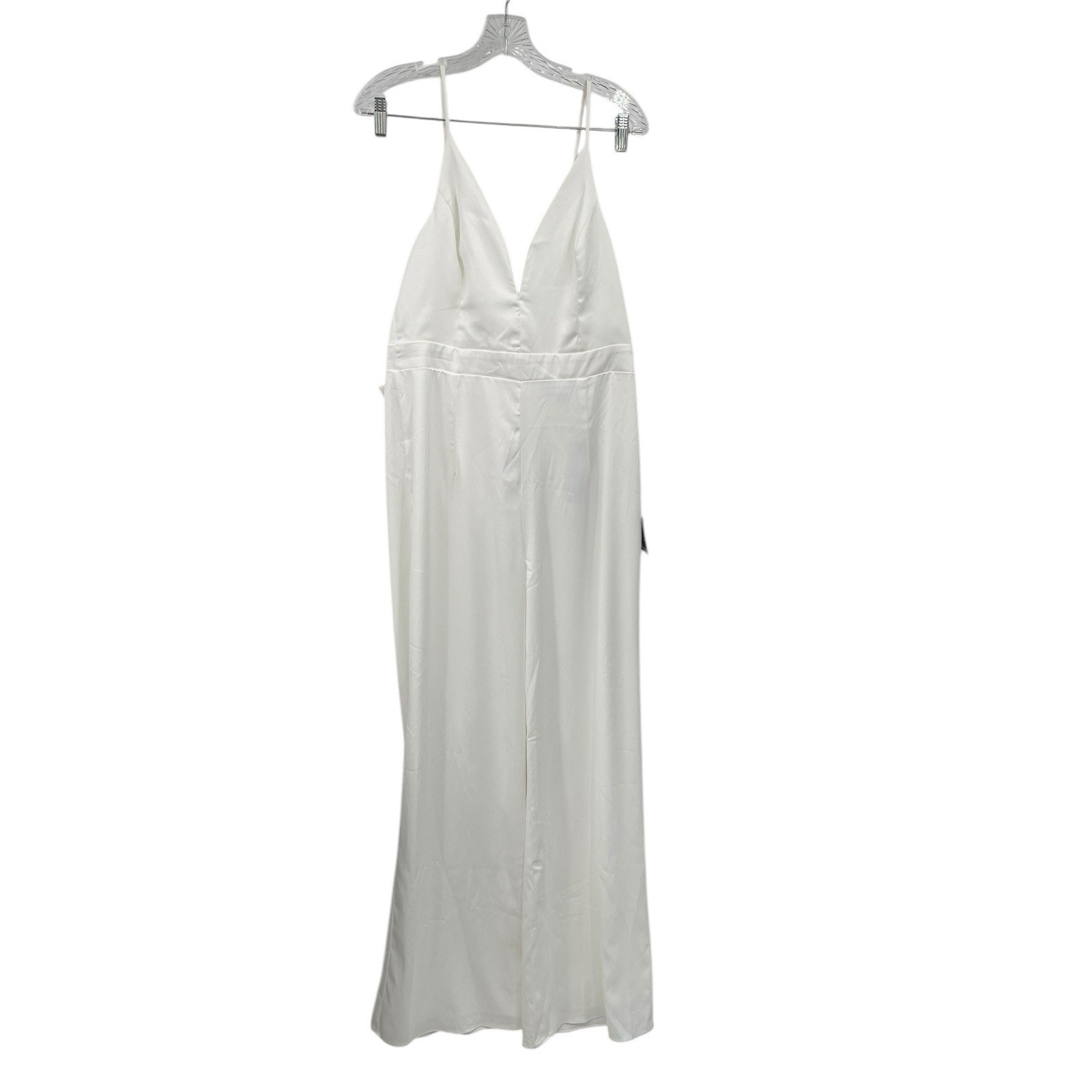 NWT Lulus Lasting Romance Jumpsuit Satin Bow Back Wide Leg White Bridal Size Lay