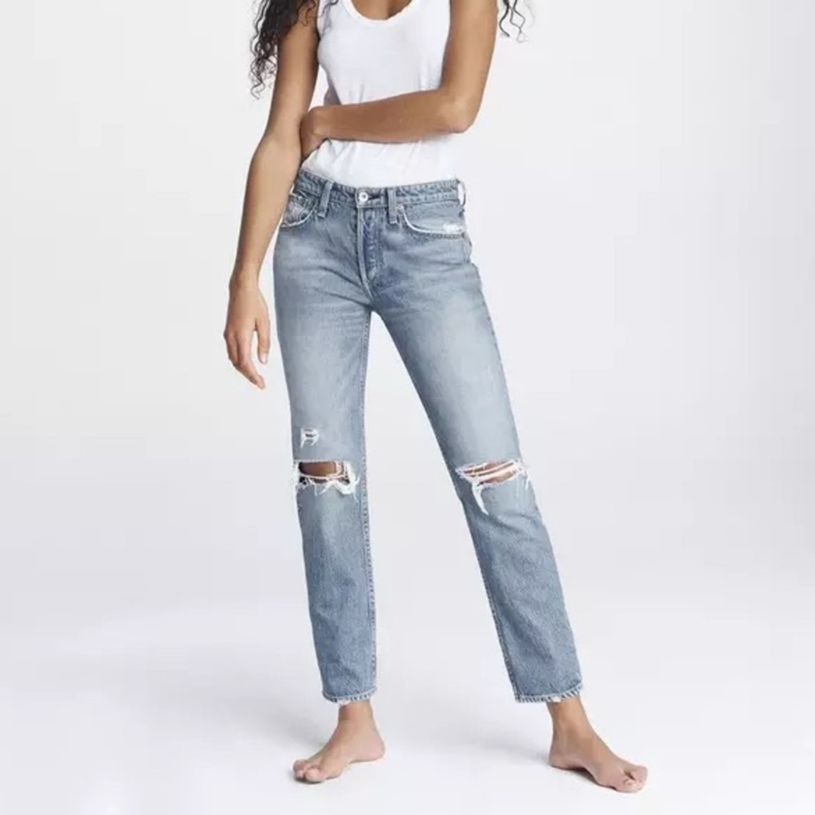 Rag & Bone Rosa Mid Rise Boyfriend in Bristol Wash Distressed Jean Women’s 25