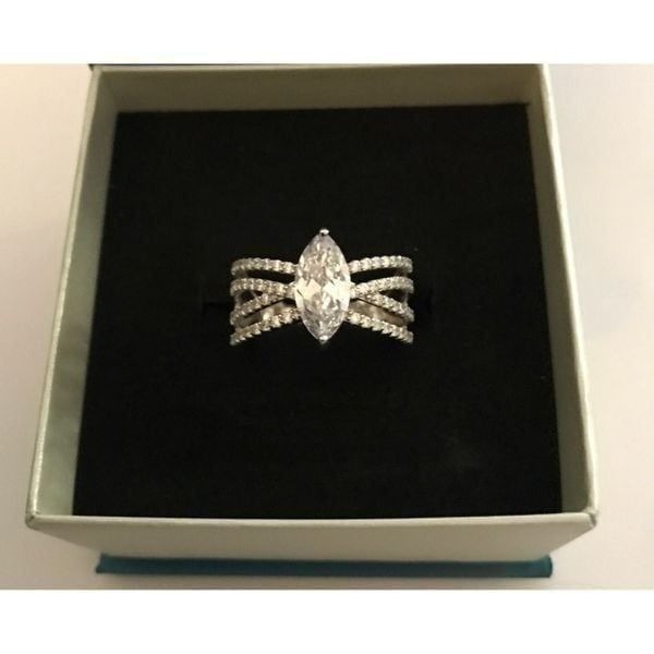 New~Stunning 4.11 Carat Marquise & Round Sim Diamond Engagement Ring Sz 8