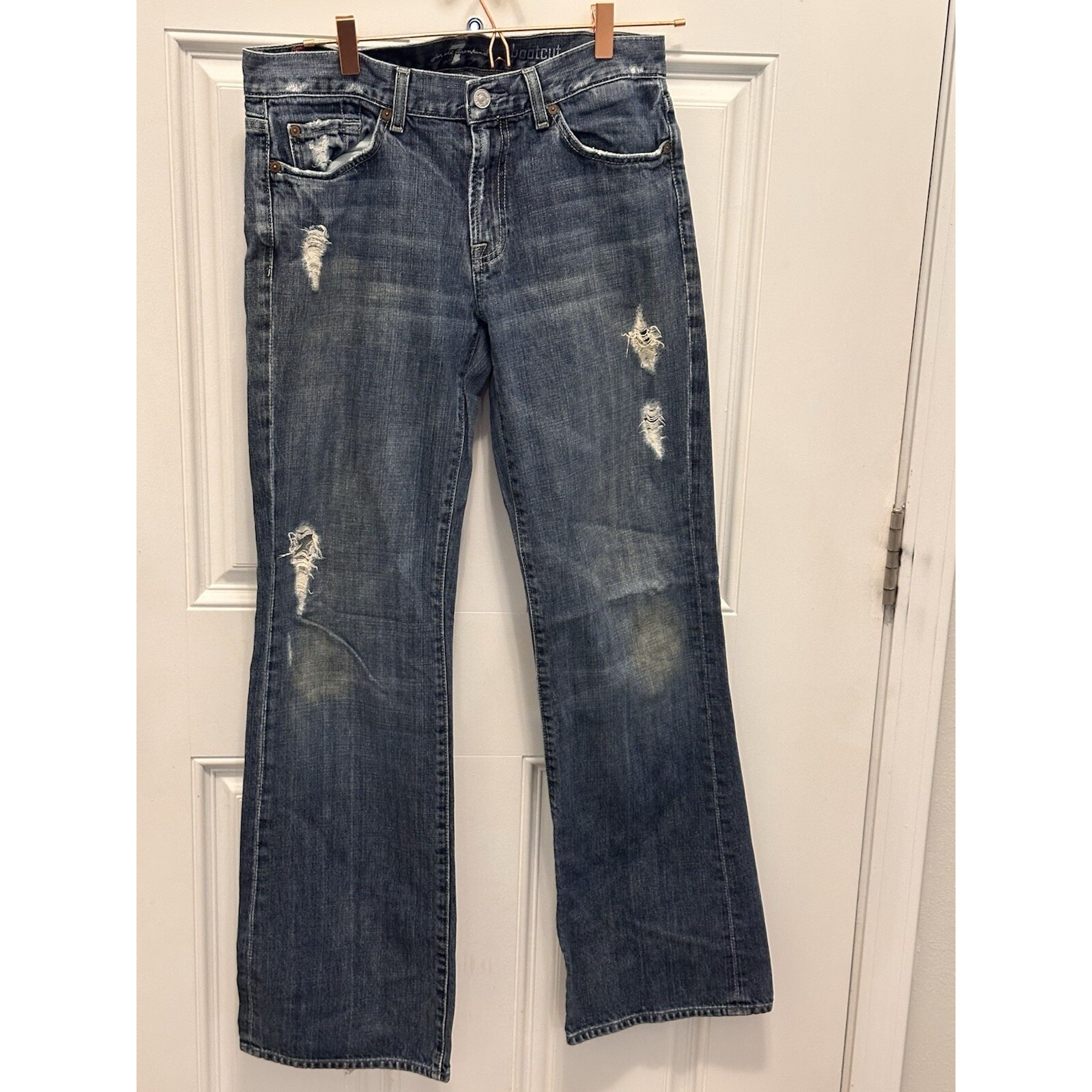 7 For All Mankind Jeans Mens Boot Cut Denim Fits 31x32 Distressed Look