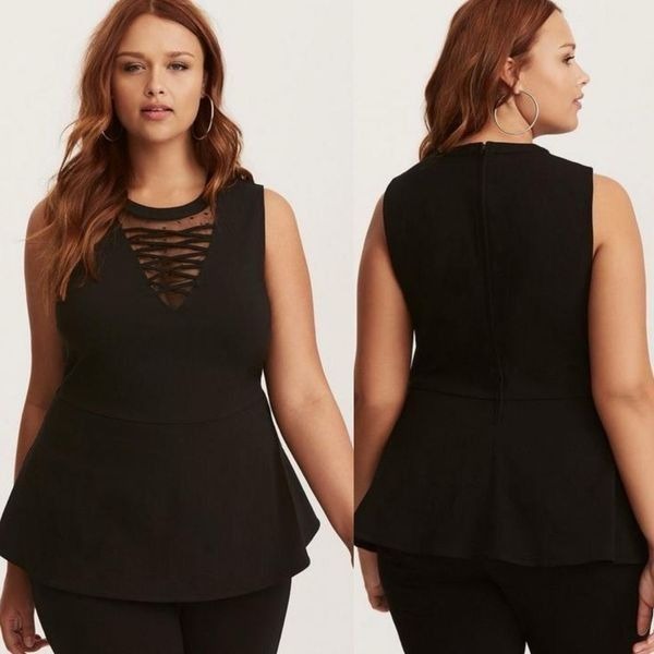Torrid Black Woven Lace-Up Peplum Top Size 4X