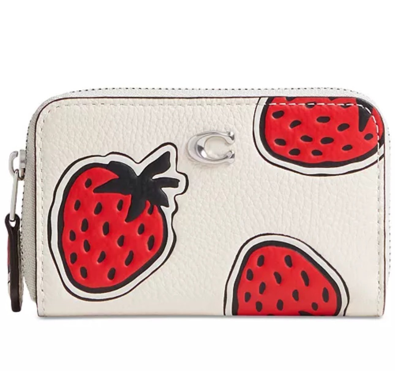 Coach Small Strawberry-Print Zip-Around Leather Card Case