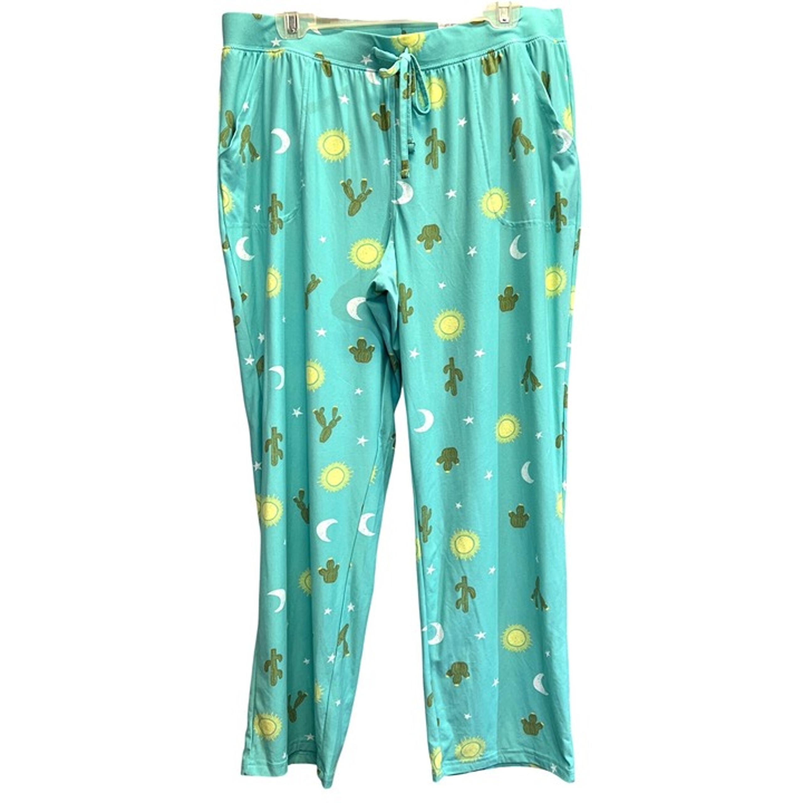 Sonoma Womens Sleepwear Green Cactus Print Pajama Pants Pockets Large