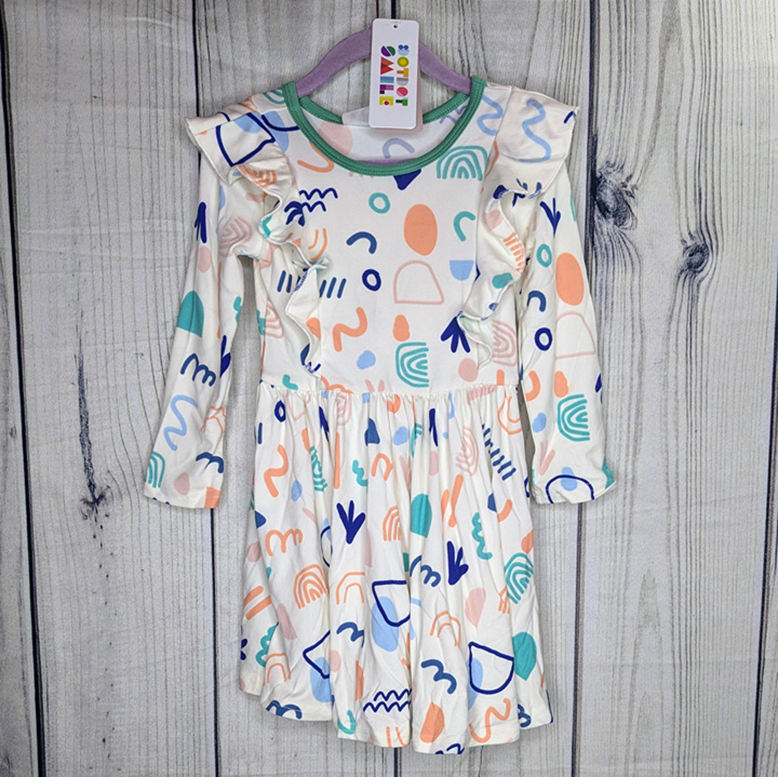 Dot Dot Smile Size 2T Girls Ivory Pastel Shapes Double Brushed Ruffle Dress NWT