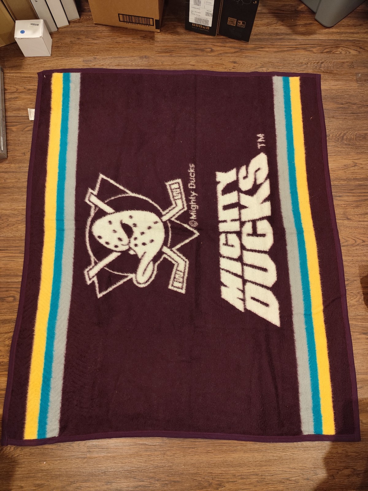 BIEDERLACK Vintage Anaheim Mighty Ducks Wool Yarn Throw Blanket LG 50 x59 Rare
