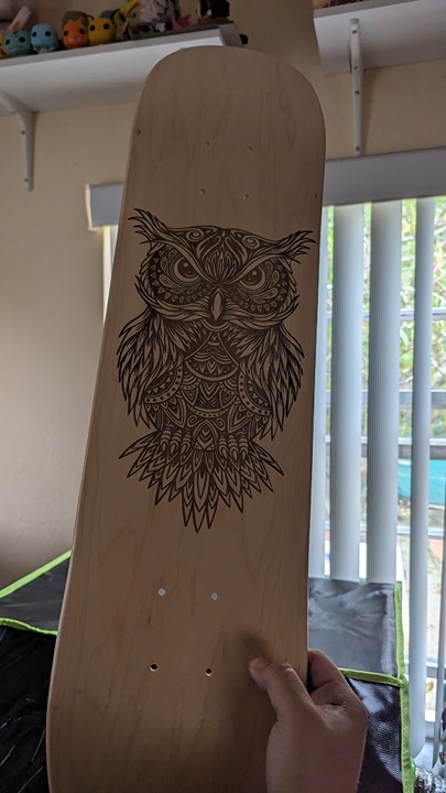 Mandala Owl Laser Engraved Boho Skateboard Deck 7.5
