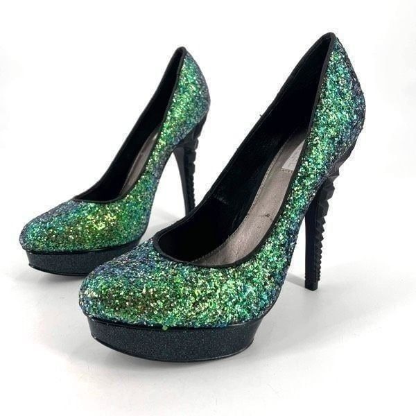 Rachel Roy Women's Keendan Sparkle Glitter Platform Pump Heels Green Size 7.5M