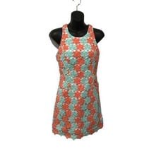 Lilly Pulitzer Orange Teal Crochet Feminine Spring Time Floral Dress Size 2 Barb