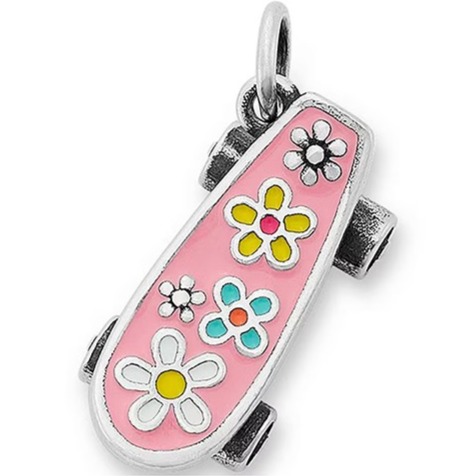 James Avery Sterling Silver Enamel Floral Skateboard Charm